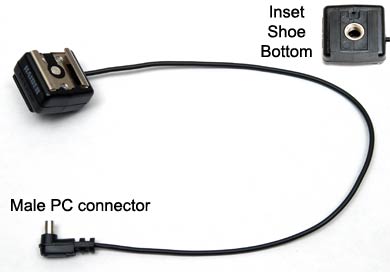 Female Hotshoe to Male PC Connector (with Cord)