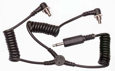 Twin Coiled Screwlock PC Y Cord to Pocket Wizard, CyberSync or Elinchrom Skyport